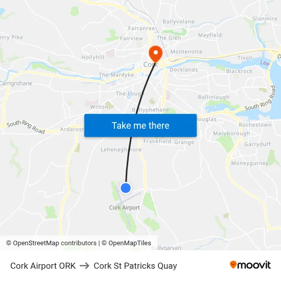 Cork Airport ORK to Cork St Patricks Quay map