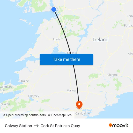 Galway Station to Cork St Patricks Quay map
