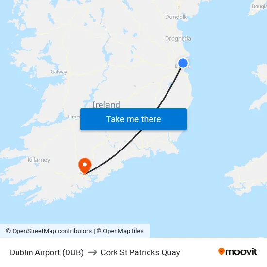 Dublin Airport (DUB) to Cork St Patricks Quay map