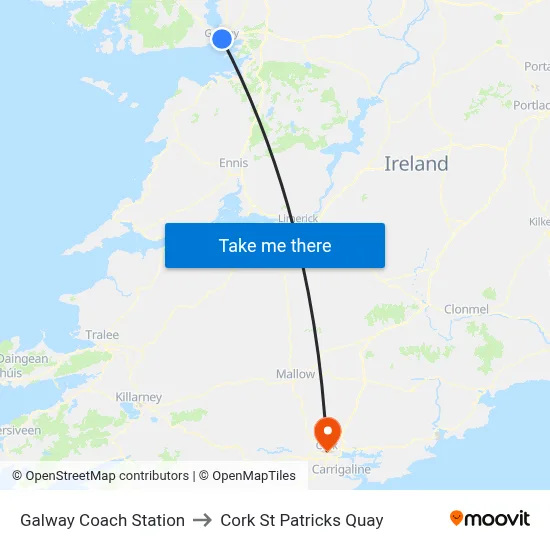 Galway Coach Station to Cork St Patricks Quay map