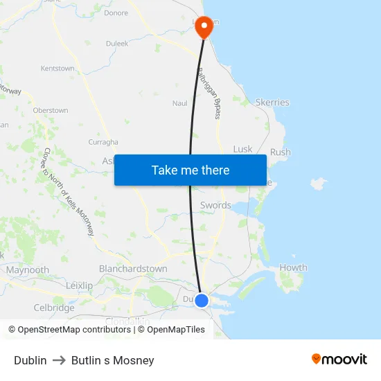 Dublin to Butlin s Mosney map
