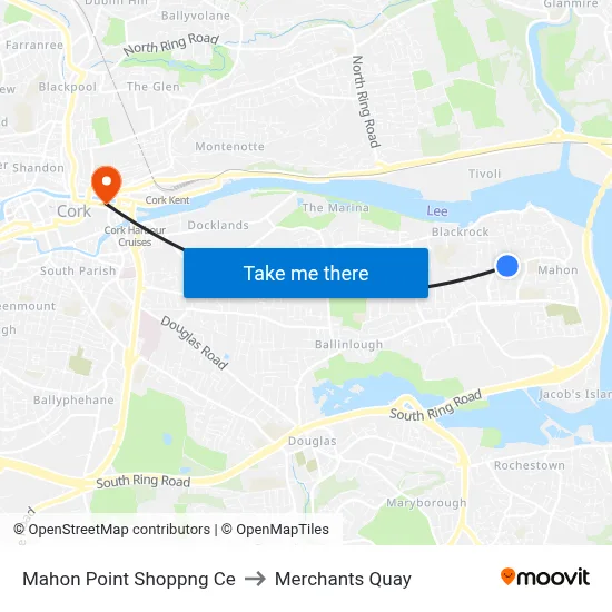Mahon Point Shoppng Ce to Merchants Quay map