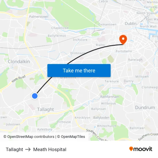 Tallaght to Meath Hospital map