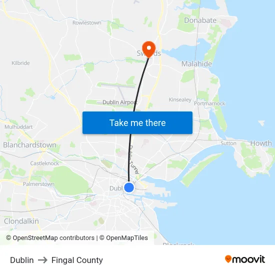 Dublin to Fingal County map