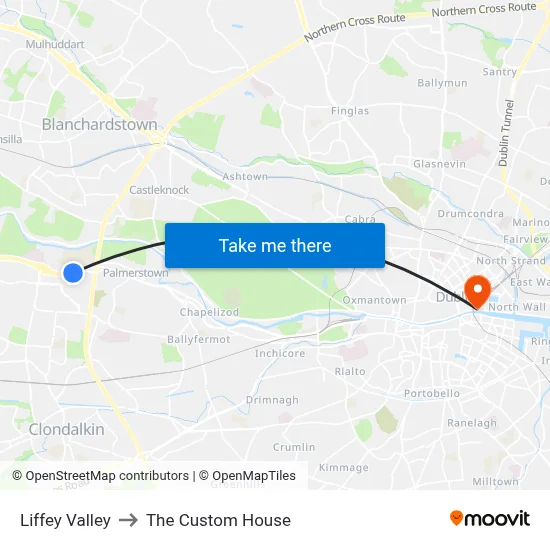 Liffey Valley to The Custom House map