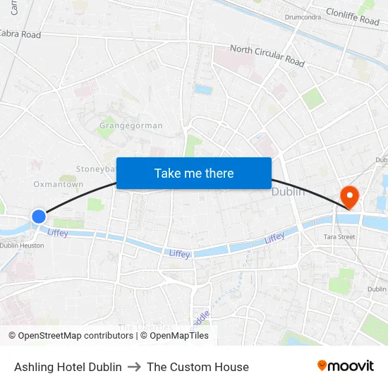 Ashling Hotel Dublin to The Custom House map