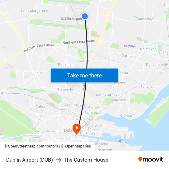 Dublin Airport (DUB) to The Custom House map