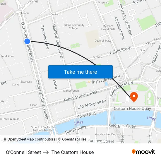 O'Connell Street to The Custom House map