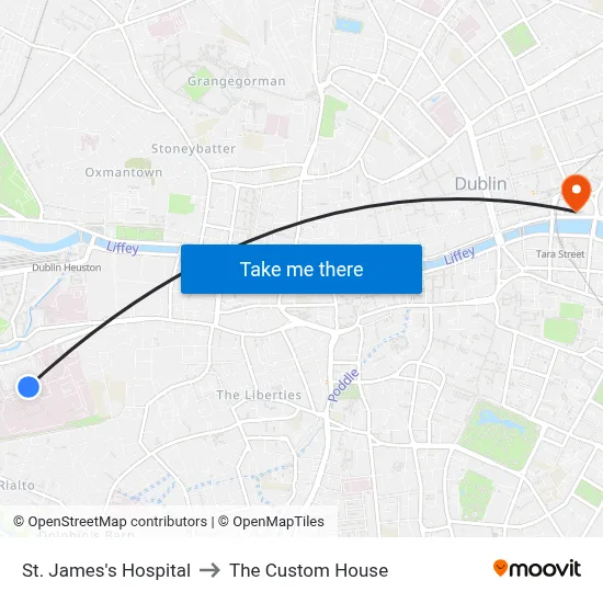 St. James's Hospital to The Custom House map