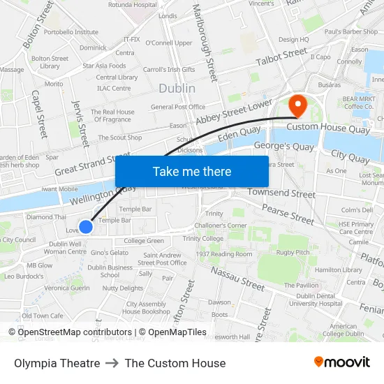 Olympia Theatre to The Custom House map
