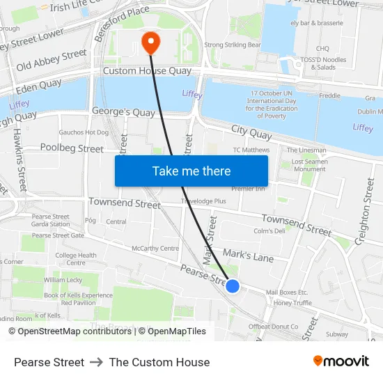 Pearse Street to The Custom House map
