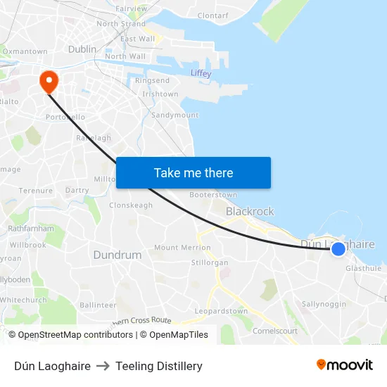 Dún Laoghaire to Teeling Distillery map