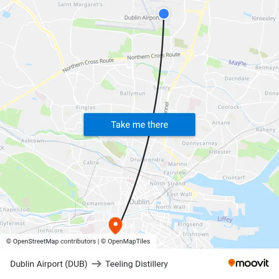 Dublin Airport (DUB) to Teeling Distillery map