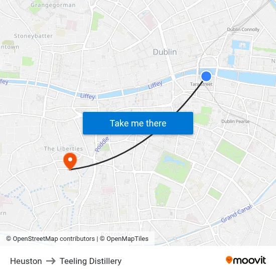 Heuston to Teeling Distillery map