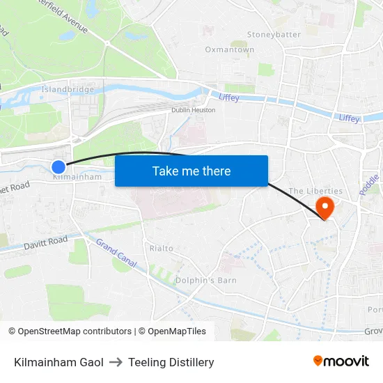 Kilmainham Gaol to Teeling Distillery map