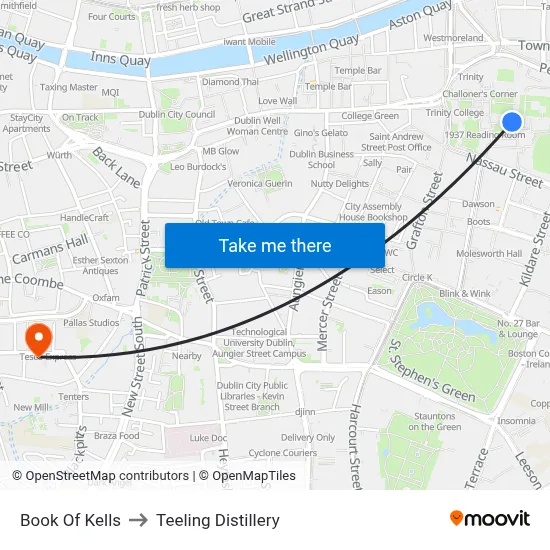 Book Of Kells to Teeling Distillery map