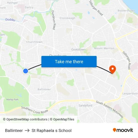 Ballinteer to St Raphaela s School map
