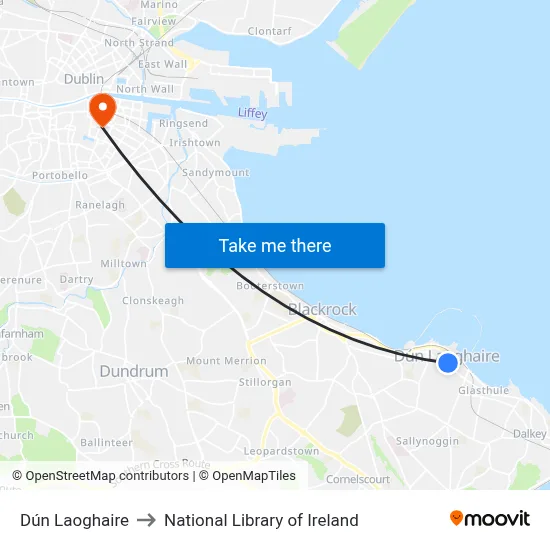 Dún Laoghaire to National Library of Ireland map