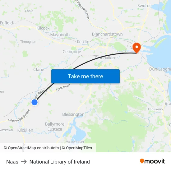 Naas to National Library of Ireland map