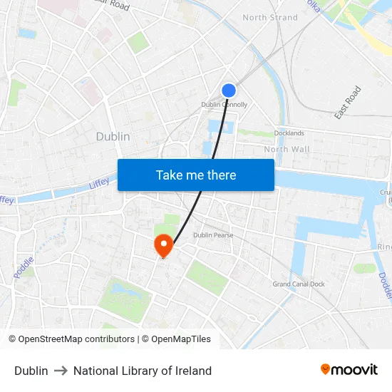 Dublin to National Library of Ireland map