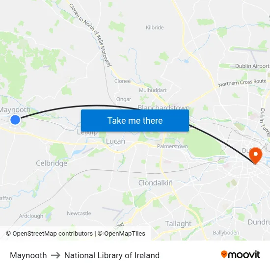 Maynooth to National Library of Ireland map