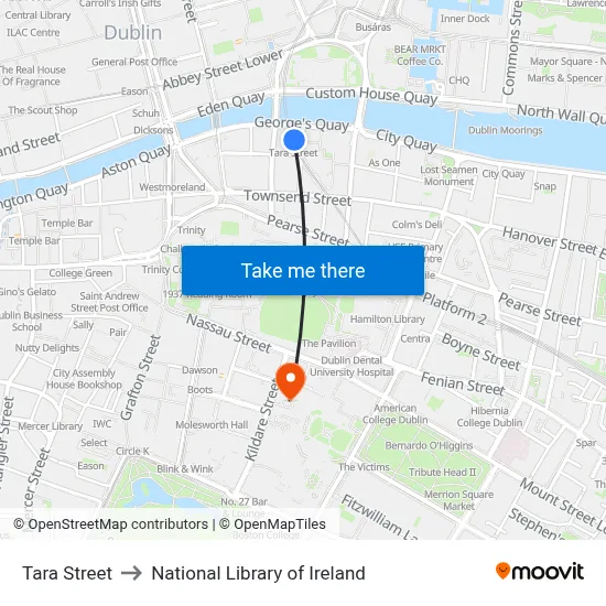 Tara Street to National Library of Ireland map