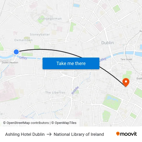 Ashling Hotel Dublin to National Library of Ireland map