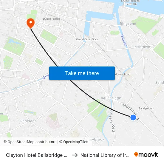 Clayton Hotel Ballsbridge Dublin to National Library of Ireland map