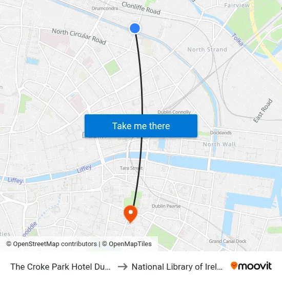 The Croke Park Hotel Dublin to National Library of Ireland map