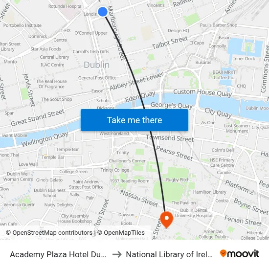 Academy Plaza Hotel Dublin to National Library of Ireland map