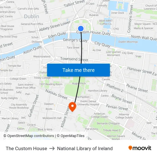 The Custom House to National Library of Ireland map