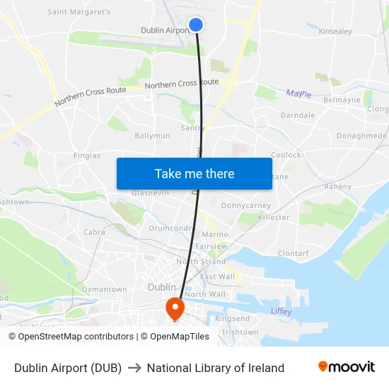 Dublin Airport (DUB) to National Library of Ireland map