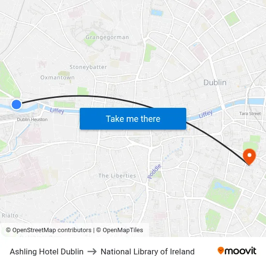 Ashling Hotel Dublin to National Library of Ireland map