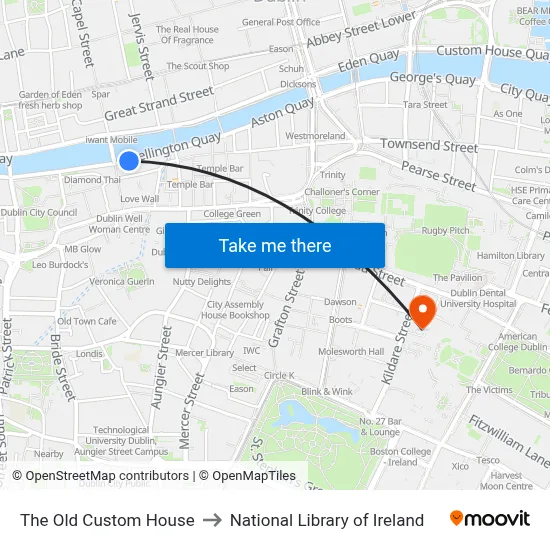 The Old Custom House to National Library of Ireland map