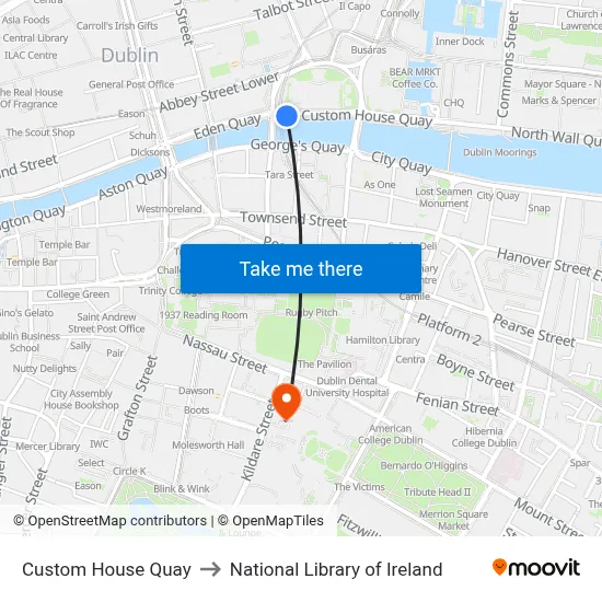 Custom House Quay to National Library of Ireland map