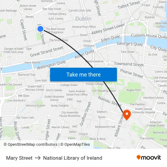 Mary Street to National Library of Ireland map