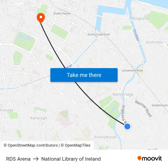 RDS Arena to National Library of Ireland map