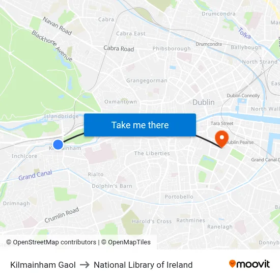 Kilmainham Gaol to National Library of Ireland map