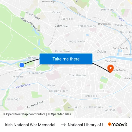 Irish National War Memorial Gardens to National Library of Ireland map