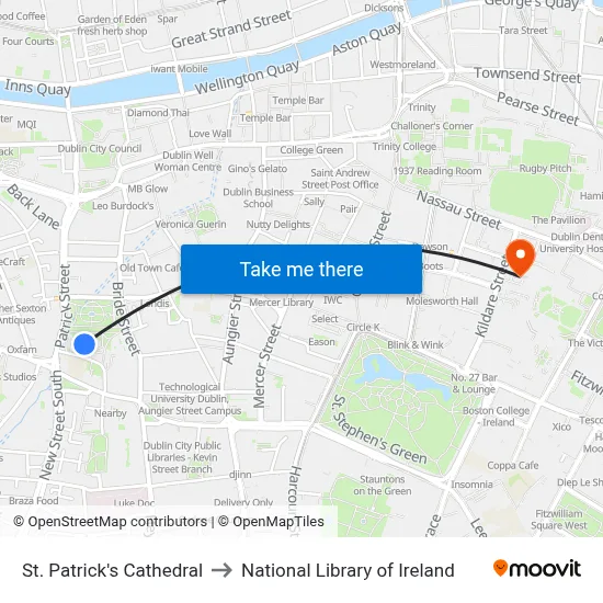 St. Patrick's Cathedral to National Library of Ireland map