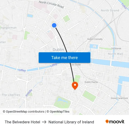 The Belvedere Hotel to National Library of Ireland map