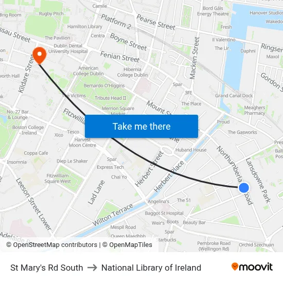 St Mary's Rd South to National Library of Ireland map