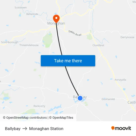 Ballybay to Monaghan Station map