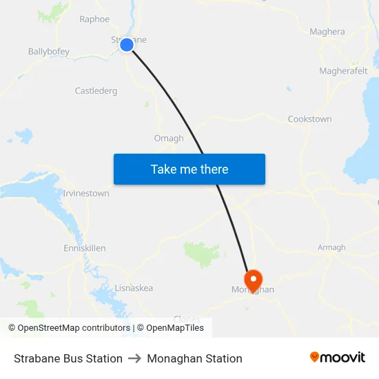 Strabane Bus Station to Monaghan Station map