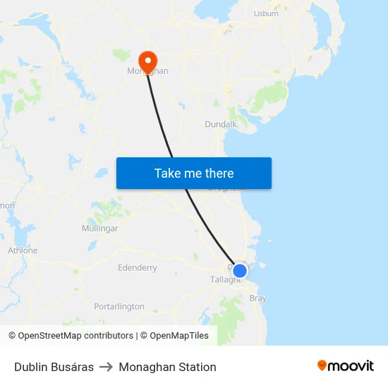 Dublin Busáras to Monaghan Station map