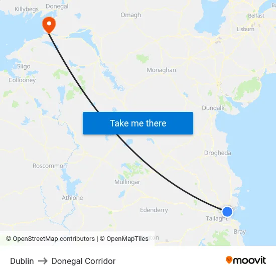 Dublin to Donegal Corridor map