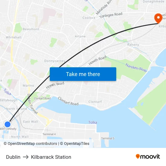 Dublin to Kilbarrack Station map
