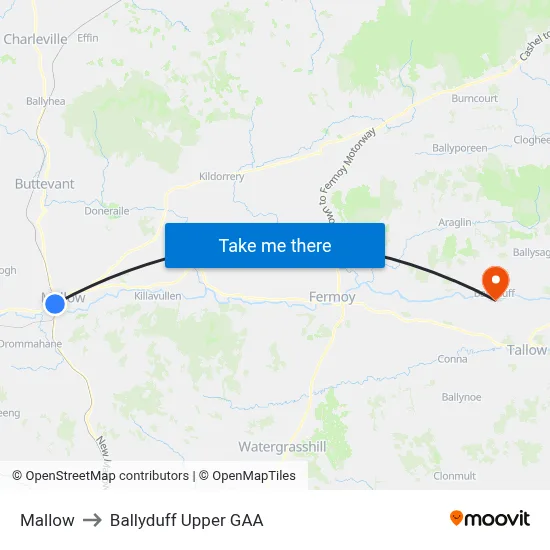 Mallow to Ballyduff Upper GAA map