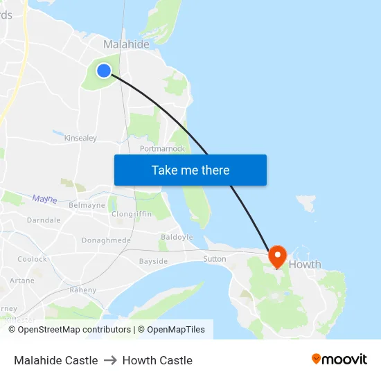 Malahide Castle to Howth Castle map