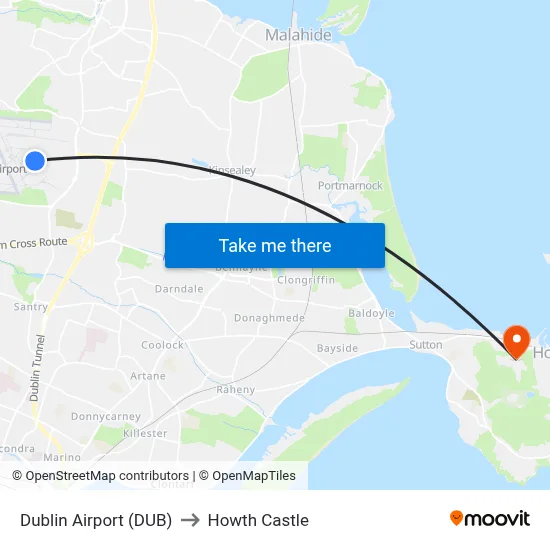 Dublin Airport (DUB) to Howth Castle map